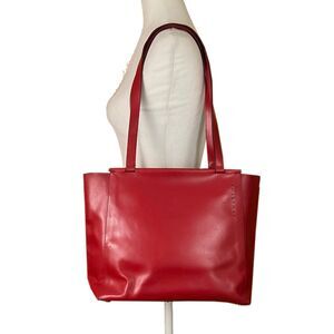 Lamarthe Red Leather Tote Bag Open Top 12"W x 10.5"H x 4.5"D Minimalist Italy